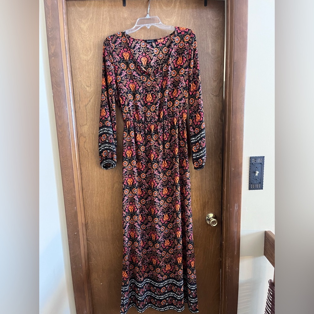 Relativity Orange and Black Floral Long Sleeve Dress